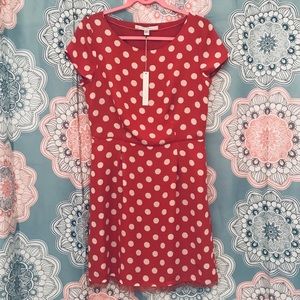 NWT Sz M Lauren Conrad coral polka dot dress